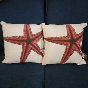 2 Pottery Barn Starfish Throw Pillows Outdoor Coastal Nautical Beach Lanai Decor